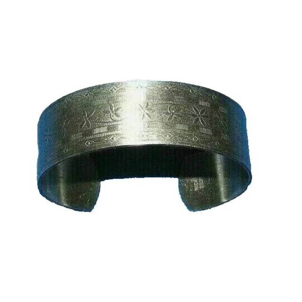Vintage Nickel Silver Embossed Floral Ethnic BOHO Southwestern Cuff Bracelet